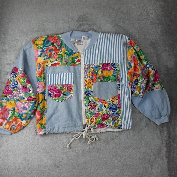 Vintage Jackets & Blazers - Vintage Speedlimit MPH Floral Patchwork Bomber Jac